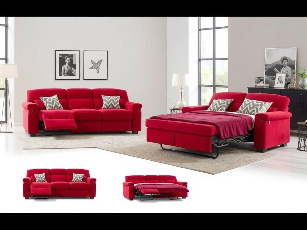 Sofá-Cama Áustria Reclinável em suede vermelho