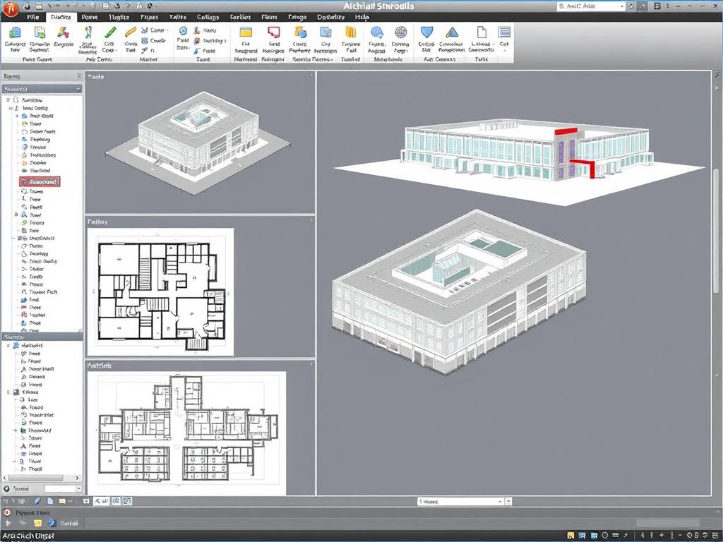 Interface do ArchiCAD mostrando um projeto BIM completo, representando uma das melhores especializações em arquitetura