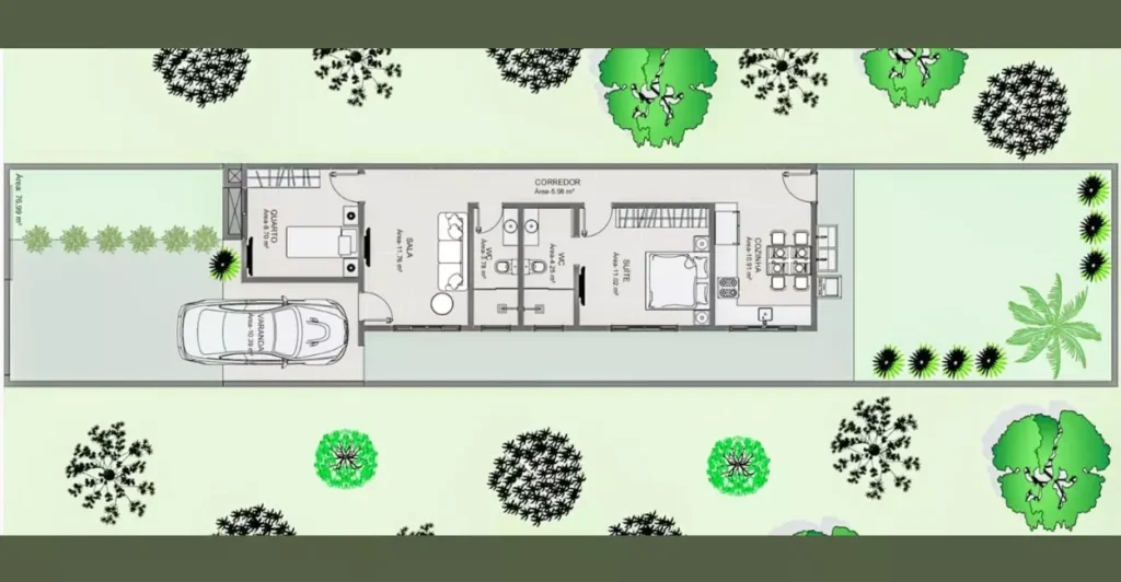 Planta de Casa Térrea 2 Quartos 1 Suíte