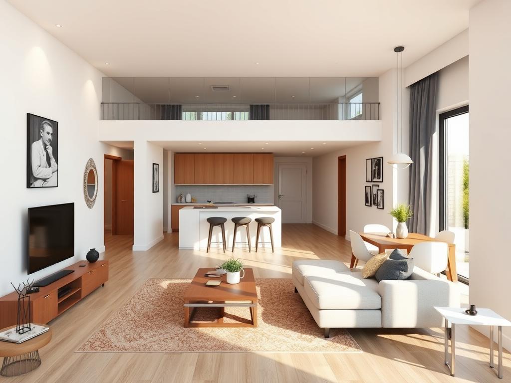 Sala integrada da Planta Pronta 3 Quartos mostrando a área de estar e jantar