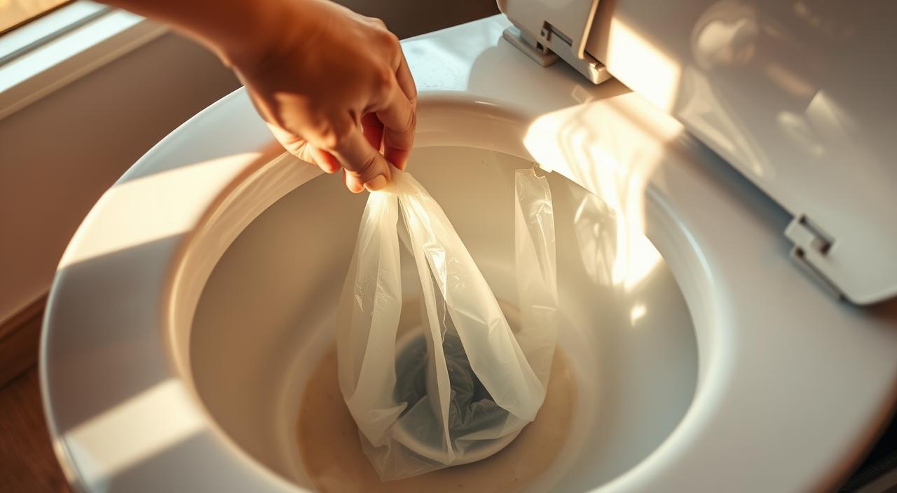 como desentupir vaso sanitário com saco de lixo